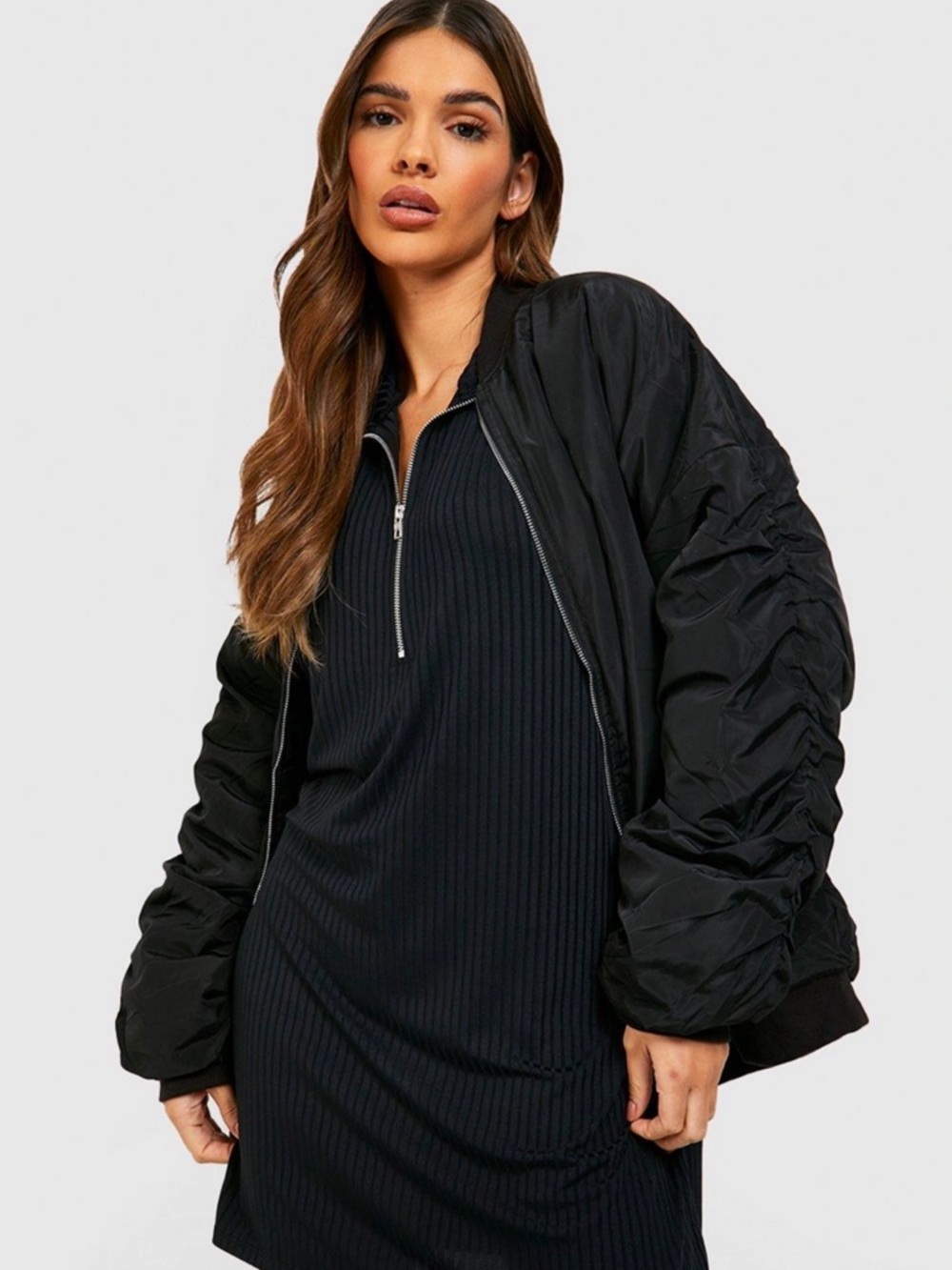 COS Navy Ribbed Dress - Lightweight Zip Front - Casual Chic - Size Small